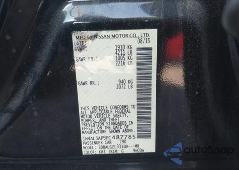 2015 Nissan Altima 2.5 z USA, uszkodzony, nr VIN 1N4AL3AP9FC487785